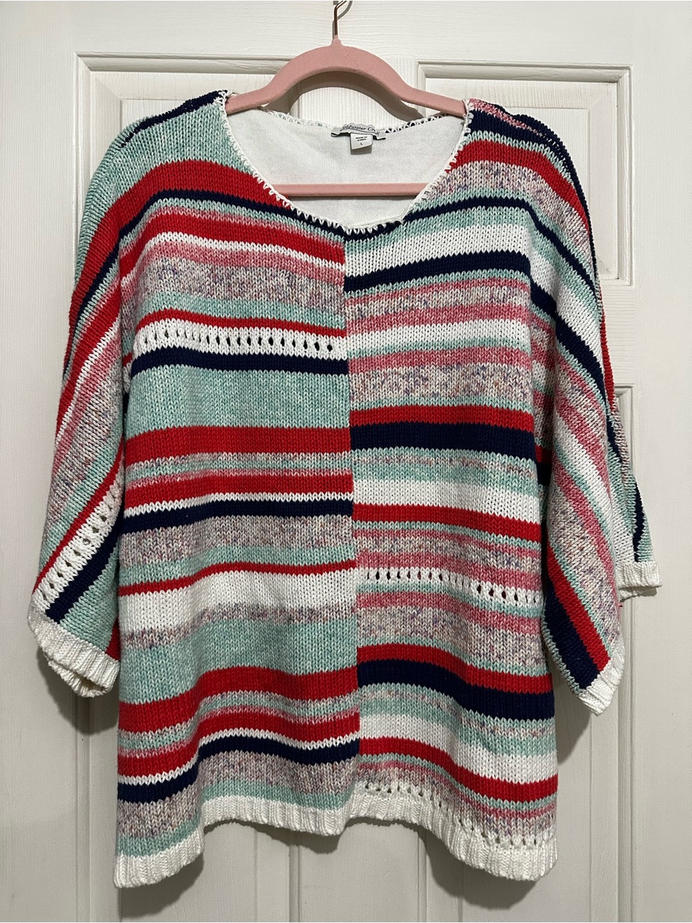 Coldwater Creek Mint & Navy Stripe Knit Top